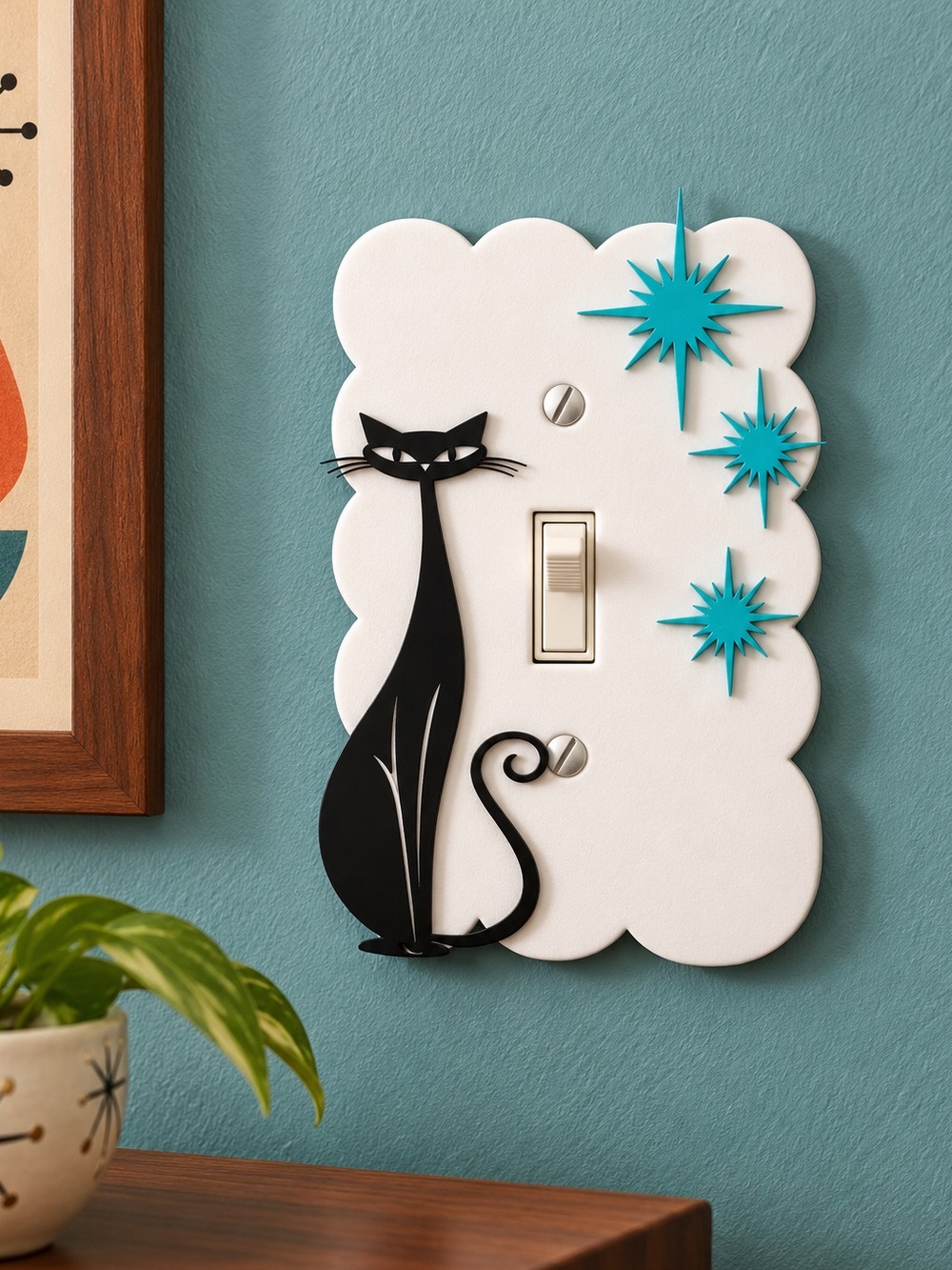 2/$25 Retro Atomic Black Cat 3D Printed Toggle Light Switch Cover MCM